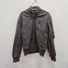 Allsaints Vintage Y2K Bomber Full Zip Brown Leather Punk Jacket Size Medium Mens