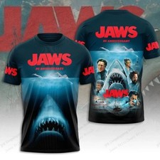 Jaws Shark Movie Sci-Fi Horror Halloween Cosplay Monster Mens T-shirt Tshirt