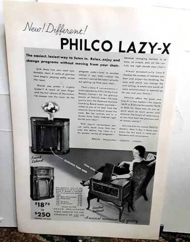1933 philco radio lazy x - philco, ad