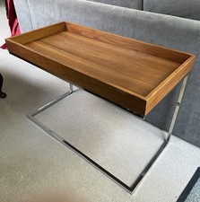 Mid Century Side Table Chrome Metal & Wood Veneer Tray Design 50s 60s 70s