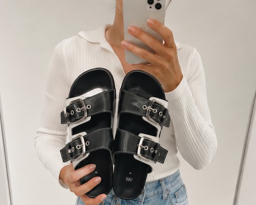 Zara black white buckle - black,