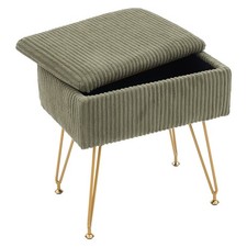 Rectangular Velvet Vanity Stool with Storage Ottoman Makeup Stool Golden Legs