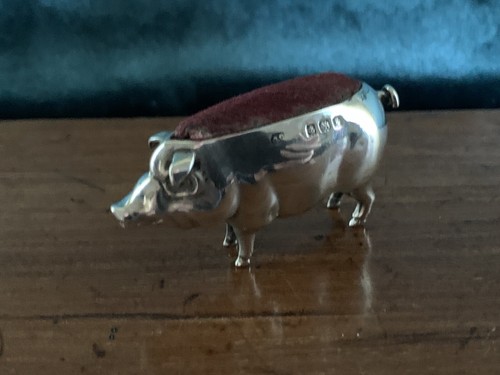 Silver pig pin cushion - pig,