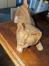Wooden Cat Figurine, Animal Statue, Wood Carving, Handcrafted, New Year Gift