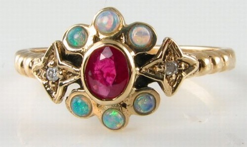 9ct gold indian ruby opal - gold, and