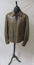TIMBERLAND Genuine Leather Hip Length Khaki Jacket Zip Front Size XL