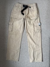 Men’s Size Small Regular Boohoo Man Beige Cargo Trousers Elasticated Waist Loose