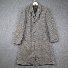 Vintage HARRIS TWEED Coat Mens L Large Grey Long Overcoat Pure Wool Houndstooth