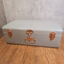 5 Star Cases Grey & Copper Metal Lockable Storage Trunk Steamer Blanket Box