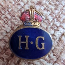 WW2 Brass & Enamel (H.G) Home Guard Lapel Badge 