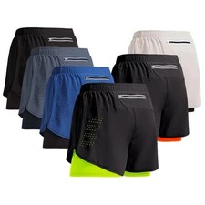 New Men Running Shorts Gym Sports Shorts 2 in 1 Quick Dry Workout Training Gym F