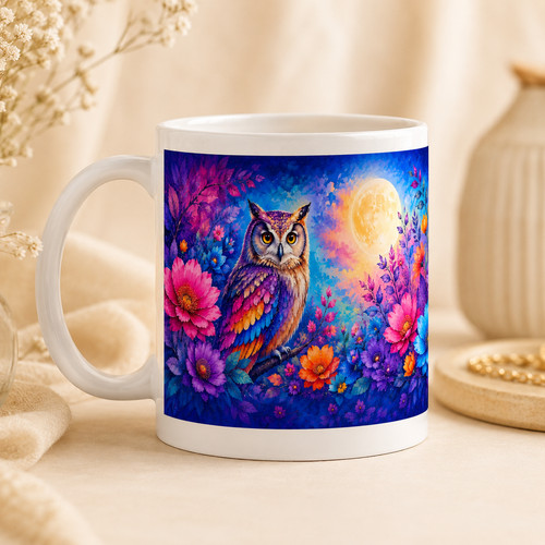 Owl mug colourful moonlit - mug,