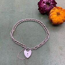 Vintage ASJ 1970s Sterling Silver 925 Charm Bracelet Heart Padlock  7.5 inch