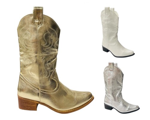 Women embroidered faux patent - embroidered,