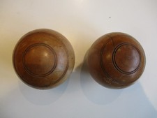 Pair of Antique Vintage Wooden Lawn Bowls - 3.5 inches  / 90mm in Diameter   VGC