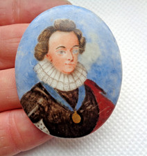 VICTORIAN ENAMEL ON PORCELAIN MINIATURE PORTRAIT DUKE BUCKINGHAM GEORGE VILLIERS