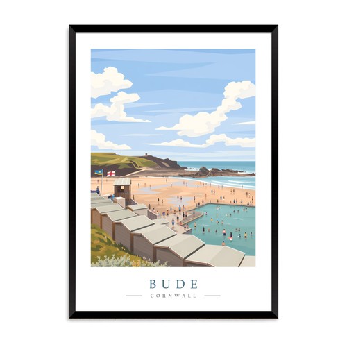 Bude travel poster print - travel,