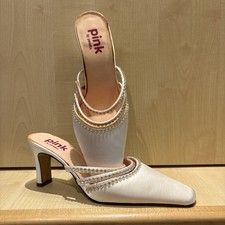 PR OF IVORY SATIN/DIAMANTE BACKLESS/MULE EVENING SHOES SIZE 3/36 