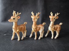 3 Kitsch Vintage Deer Bambi Christmas Ornaments Rubber HONG KONG 1950's MCM