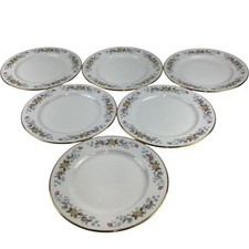 Mayfair Alpine Fine Bone China Floral Salad Plates Set of 6 Gold Trim 1960s 21cm