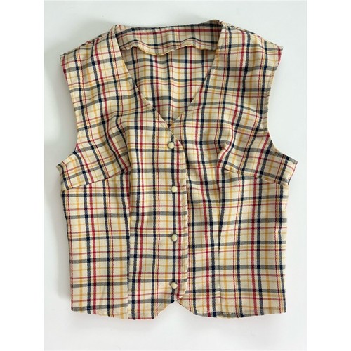 Plaid button vest preppy - button,