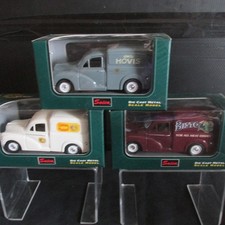 SAICO DIE CAST MORRIS MINOR VANS X3.1;26 SCALE.NEVER REMOVED FROM BOXES.