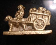 Antique Solid  Brass Dog Pulling Cart  with Milk Maid.