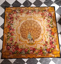 Antique Victorian Peacock Table Cover Rug Wall Hanging Wool Vintage