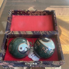 Vintage Gu Cheng Chinese Musical Baoding Balls Silk Box Meditation Stress 