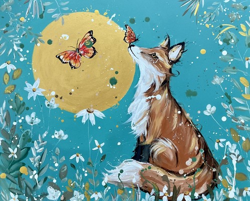 Fox and golden moon original - fox,