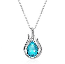 Women Silver Plated Crystal Zircon Water Drop Pendant Necklace Jewellery