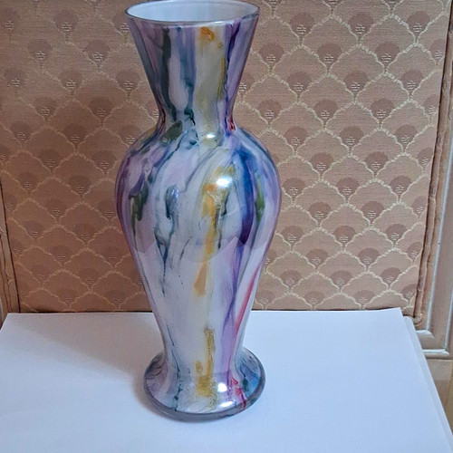 Marbled glass bottle vase - marbled,