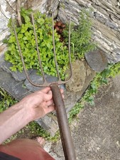 English Four Prong Hay Dung Fork  Socket Handle Heavy Duty