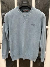 Mens Superdry Lightweight Sweater Premium Dyed Cotton Blue Size L Good Condition