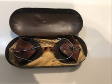 WW2 Army Sunglasses In Original Case. Leather Side Blinds. One Arm Broken.