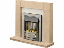 ELECTRIC FIRE OAK FIREPLACE SURROUND CREAM HEARTH BRUSHED STEEL PEBBLES BNIB