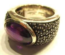 SILVER GENUINE THOMAS SABO DESIGNER  BLACK AND PURPLE STONE COCKTAIL RING SIZE O
