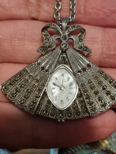 watch marcasite fan on a long chain