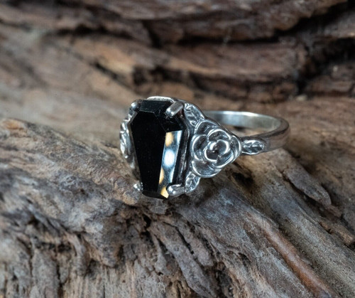 Onyx coffin rose ring 925 - ring,