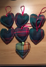 TARTAN Hearts Fabric Decorations Key Rings homemade