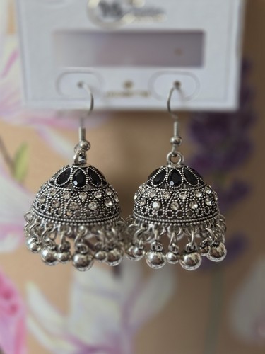 Silver oxidised jhumka - silver,