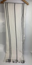 Ikea STINAMAJ Cream Off White & Black Stripe Fringe Throw Blanket 170cm x 130cm