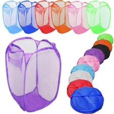LAUNDRY BAG POP UP MESH WASHING FOLDABLE LAUNDRY BASKET BAG BIN HAMPER STORAGE