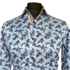 MAKROM Shirt Mens LARGE (42") Long Sleeve Blue Floral Print