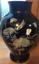VTG Vase Abalone Inlay Black