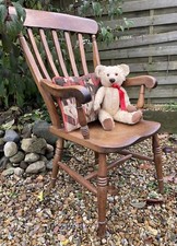 Antique Victorian Wooden Elm Windsor Grandfather Kitchen Fireside Chair Armchair
