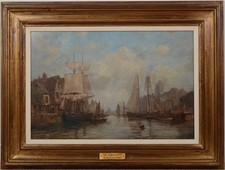Antique Late 19th Century Seascape Harbour At St. Nazaire Oil Painting E BOUDIN