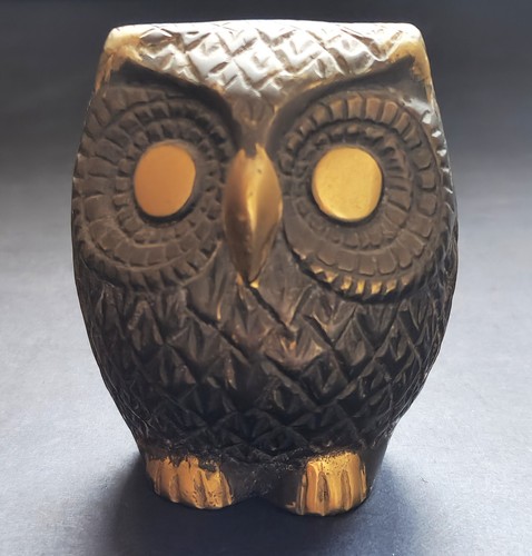 Vintage brass owl paperweight - owl,