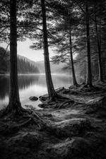 Black and White Woodland Lake
