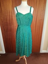Ladies jade green summer dress, bust 32, semi-circ skirt, straps, bodice detail